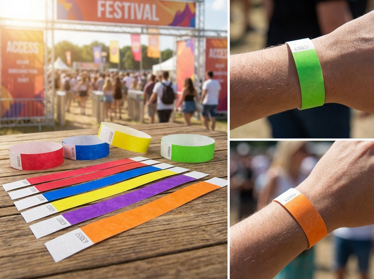 Bratari de control al accesului in diferite culori pentru zonele VIP si rezervate la un festival