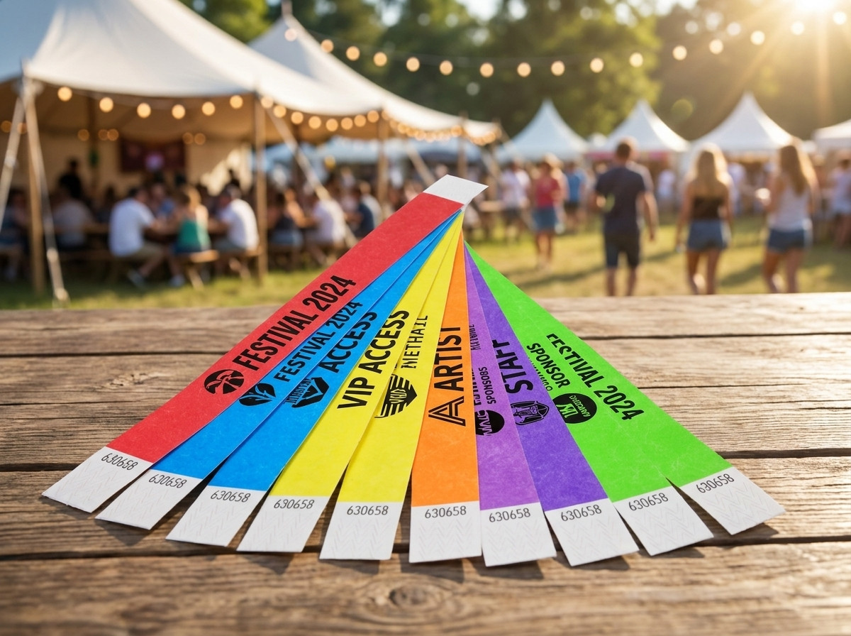 Bratari Tyvek colorate personalizate cu logo și text pentru un festival